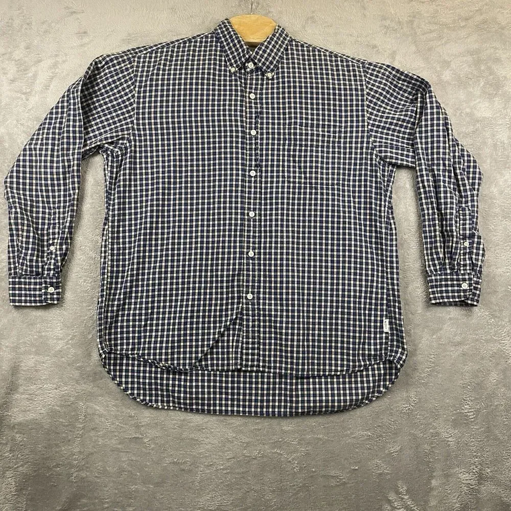 J. Crew‎ Men's Adult Sz L Button Shirt Long Sleeve Blue White Check